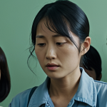 **Image Prompt:** A still from "Our Blues" featuring Shin Min-a as a woman facing life's challenges, with a supportive group of female friends. The setting should evoke a sense of community and resilience.